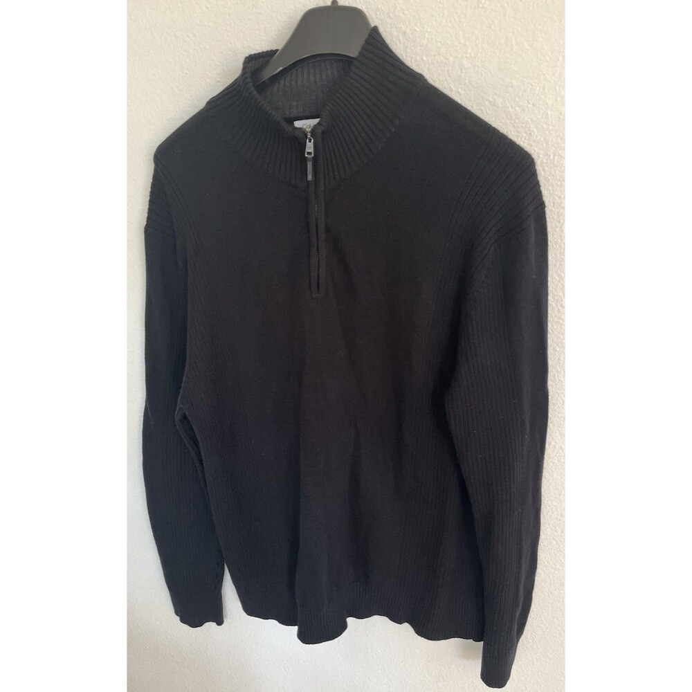 Calvin Klein Men’s Size XXL  Black Mock Neck Quarter Zip Pullover Knit Sweater